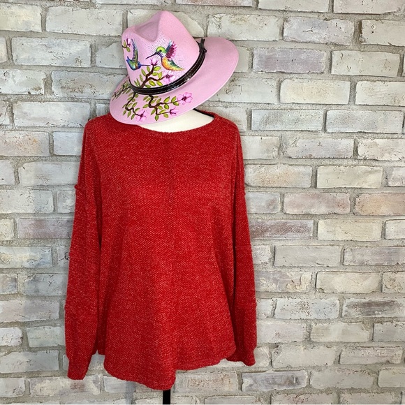 Ces Femme Sweaters - Ces Femme Red Balloon Sleeve Sweater
